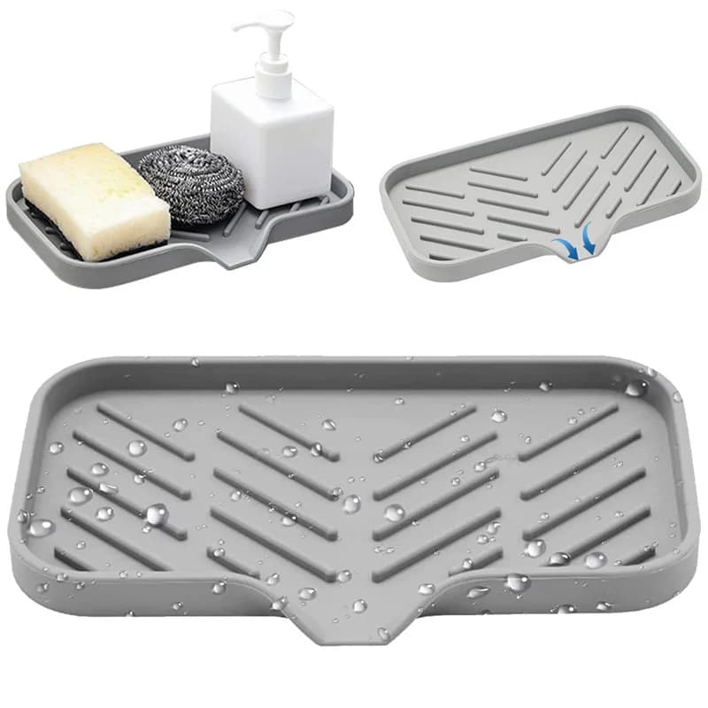 1 Pezzo Tappetino in Silicone per Rubinetto, Vassoio per Lavello da Cucina, Tappetino Drenante per Dispenser Sapone e Spugna, Tappetino Antispruzzo per Lavello, Vassoio Portaoggetti da Piano di Lavoro