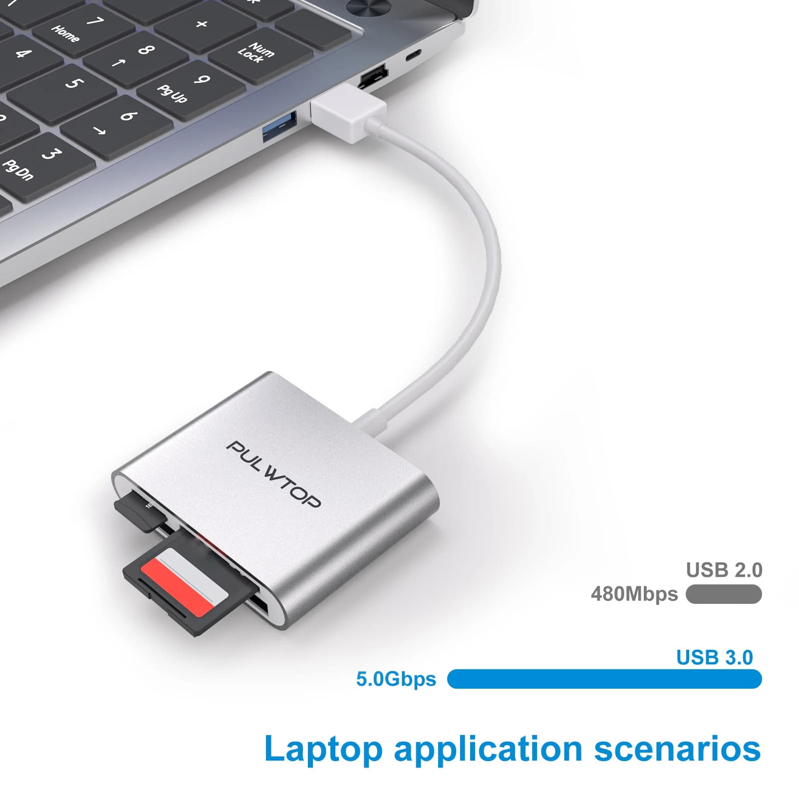 PULWTOP Lettore di Schede 3-in-1 USB-A per SD/MicroSD/CF, Compatibile con Schede di Memoria CompactFlash, SD e MicroSD