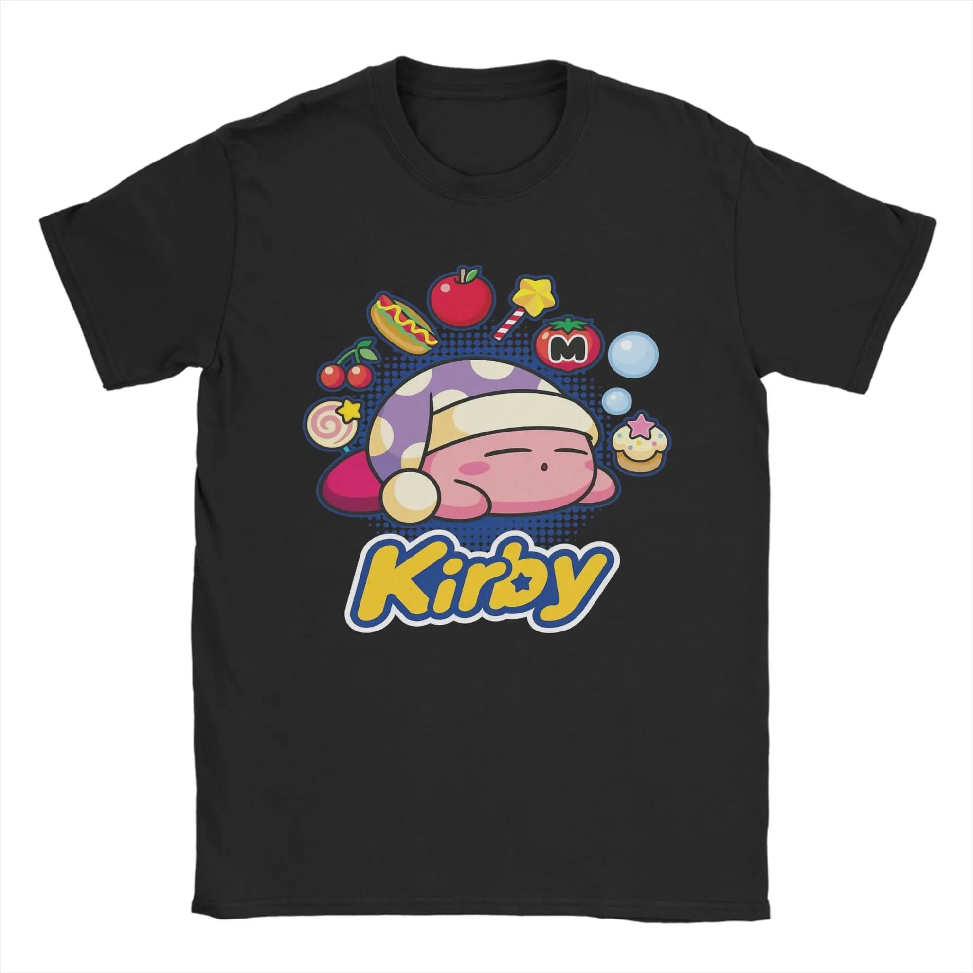 Kirbys Sleeping Dreaming About Many Tasty Little Trinkets T-shirt da uomo in cotone, maglietta a maniche corte, regalo