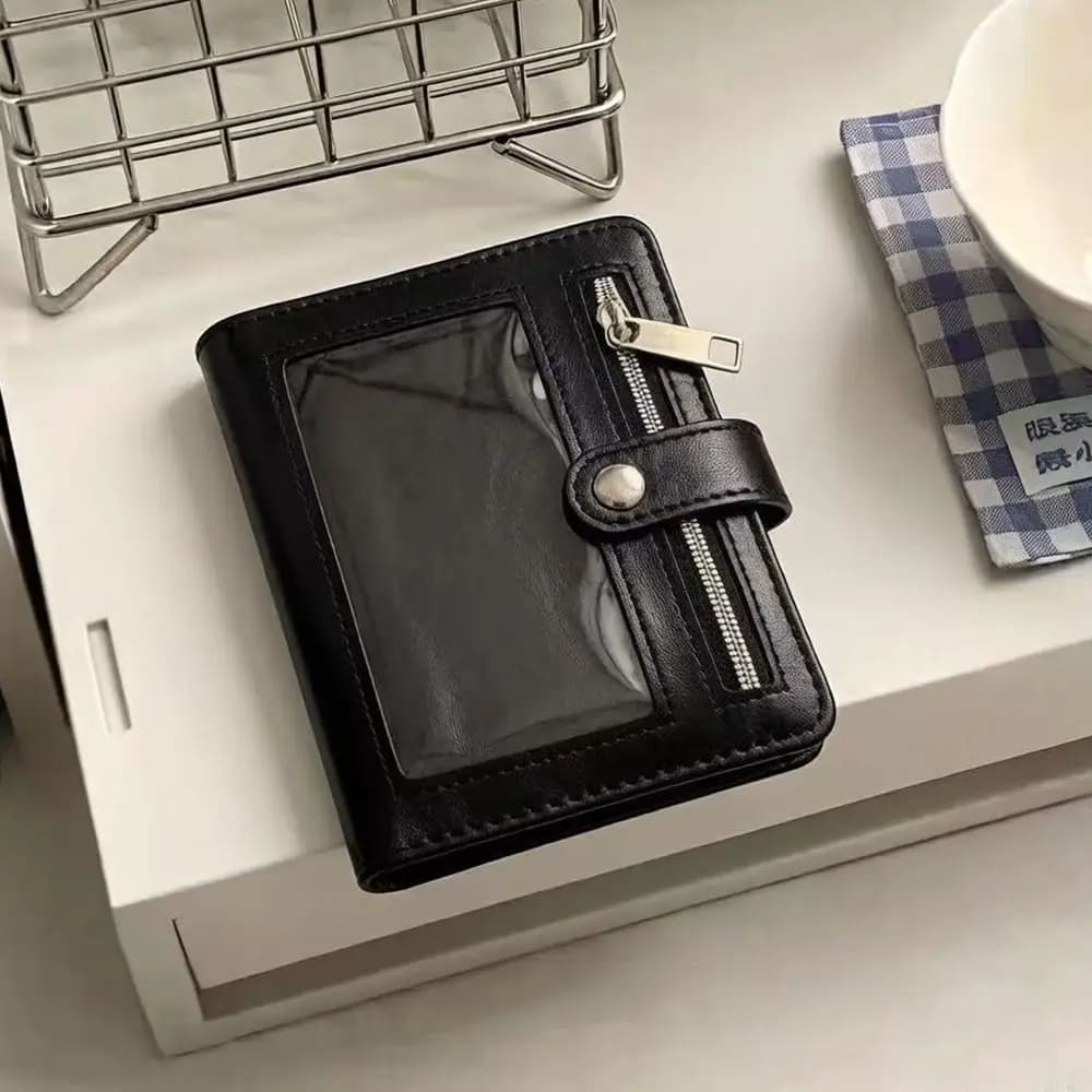 Simple PU Leather Binder Notebook with Photo Window Detachable Pocket Journal 5-Ring Loose-Leaf Note Pad School Office