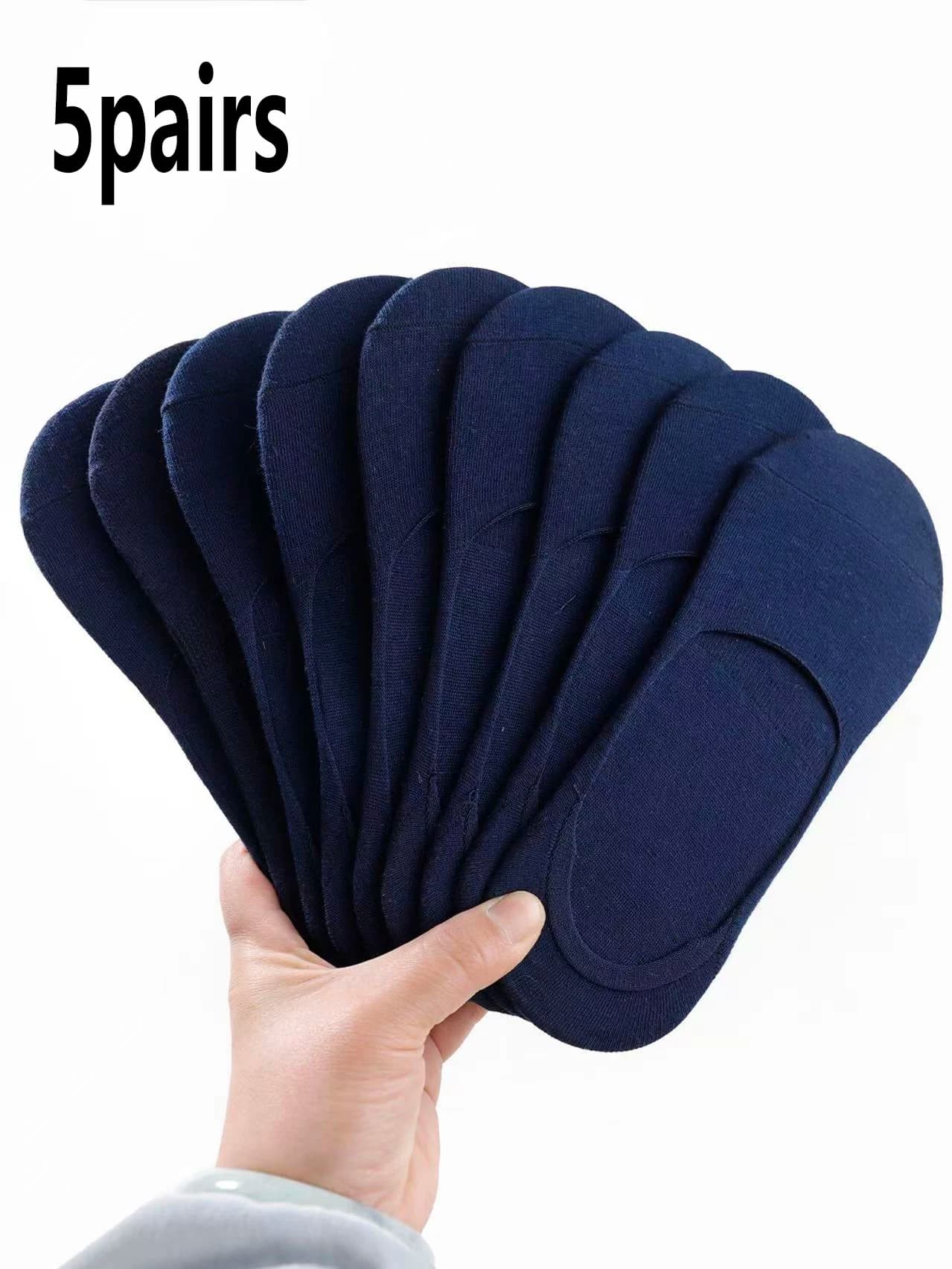 5 paia di calzini invisibili blu navy casuali, calzini sottile a taglio basso traspiranti e antiscivolo