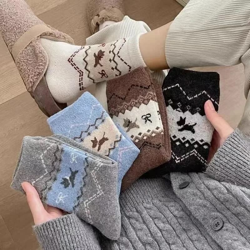 5 paia di calzini per cani vintage autunno inverno nuovi calzini centrali carini per cartoni animati con fiocco calzini da donna versatili alla moda