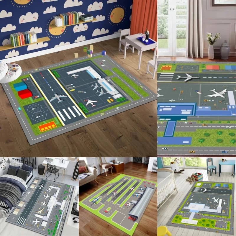 Runway Play Rug Airport Decor Rug Plane Rug Apron Rug Kid Room Rug Boy Room Decor Playing Mat Birthday Gift Popular Rug