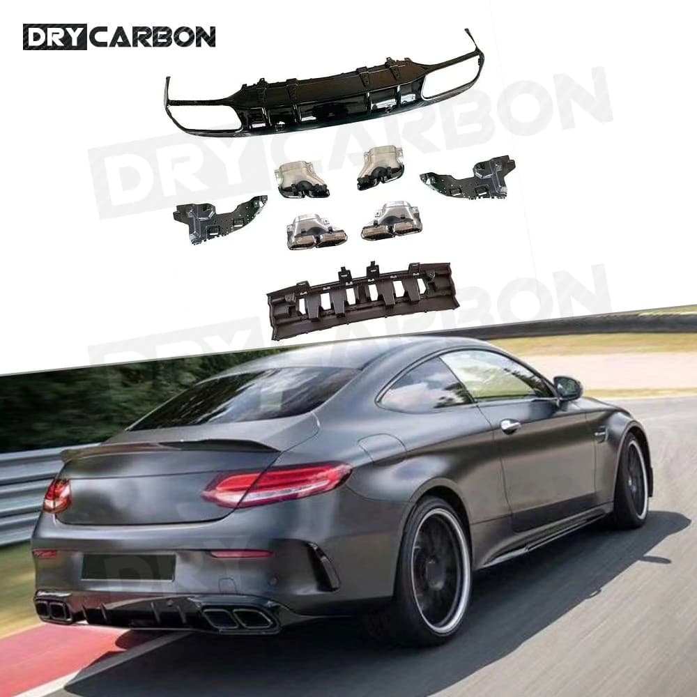 Spoiler rear lip diffuser with exhaust tips for Benz Class C W205 C205 C43 C63 AMG 2015-2020 ABS Car Styling shock absorbers
