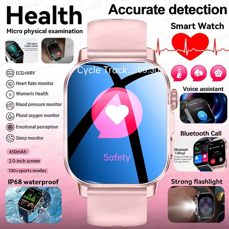 Nuovo Orologio Intelligente per la Salute con ECG+PPG, Schermo AMOLED HD da 2.0", Misurazione di Pressione Sanguigna, Acido Urico, Lipidi nel Sangue, Chiamate Bluetooth, Torcia