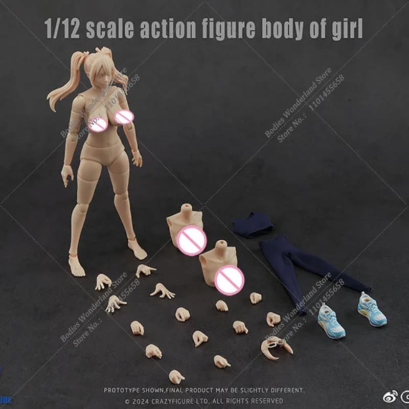 CRAZY FIGURE 1/12 Super Flessibile Articolato Ragazza Body Artist Modello di Pittura con Vestiti Scarpe misura 6 Pollici Action Figure