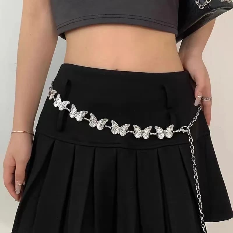 Catena in vita con cintura a farfalla di moda per donna ragazza argento colore punk cinture in metallo con catena catena per il corpo gioielli con ciondoli