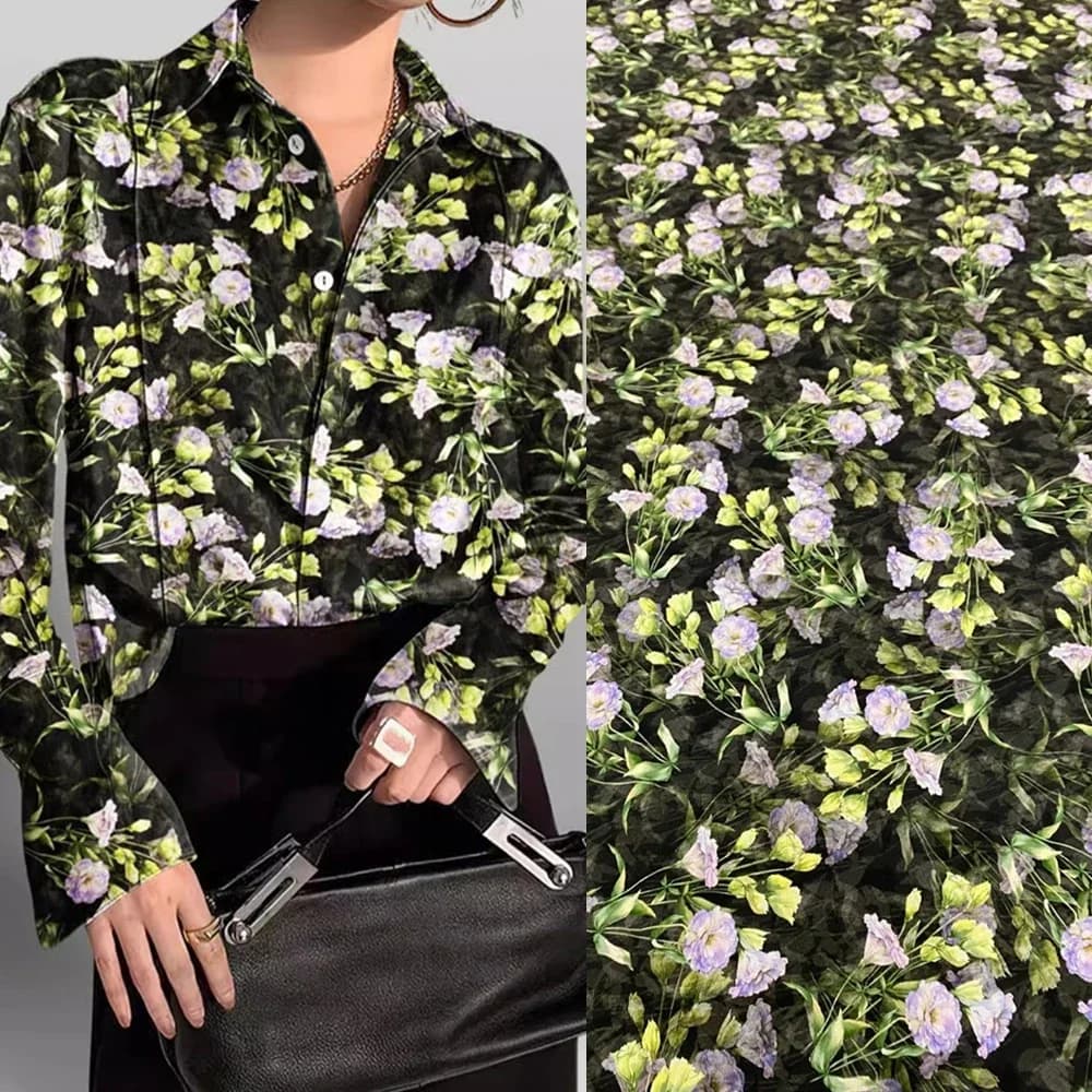 Classic Double Crepe Silk Fabric Monet Oil Violet Pure Mulberry Silk Dress Fashion Brand Shirt Clothing Tailor Designed Fabric