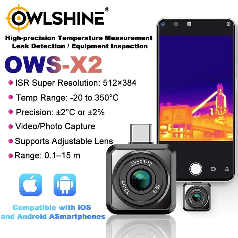 Telecamera Termica Mobile OWLSHINE OWS-X2 Universale per Android e iOS, per Manutenzione Industriale, Ispezione di Sicurezza, Rilevamento Temperatura
