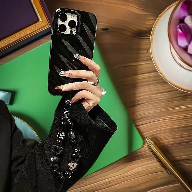 NUOVO Cinturino da Polso Nero Soffice a Forma di Gatto, Lussuosa Catena con Perline, Clip Antifurto, Elegante Ornamento per Borsa, Accessorio Trendy per Borse