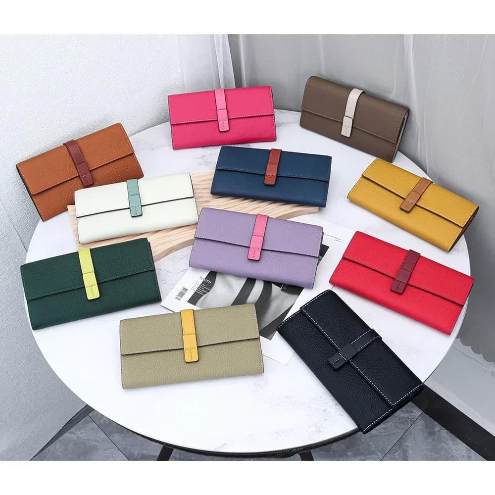 Color contrast long purse for women Large capacity Passport position mobile phone holding bag Leather Premium women's wallet