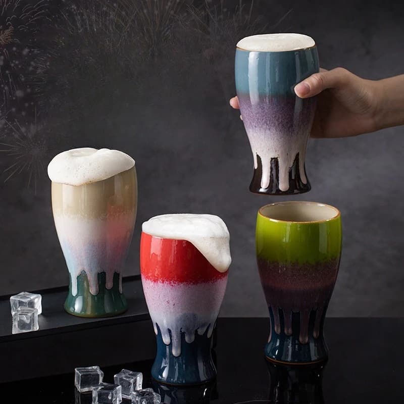 Boccale da Birra in Ceramica Fatto a Mano con Smalto Effetto Forno, Regalo Creativo, Boccale Unico per Birra Artigianale e Bar Domestico