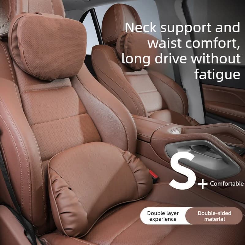 Soft Suede Car Neck Pillow Waist Pillow Memory Foam Headrest Lumbar Support Cushion Car Accessories Interior Car Seat Pillow Set
