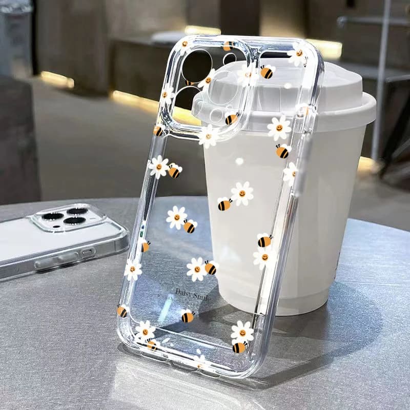 Transparent Case Trendy Daisy Bee Floral Shock for iPhone 17 16 Pro Max 15 Pro 14 13 12 11 17Air 16E XR XS 7 8 Plus
