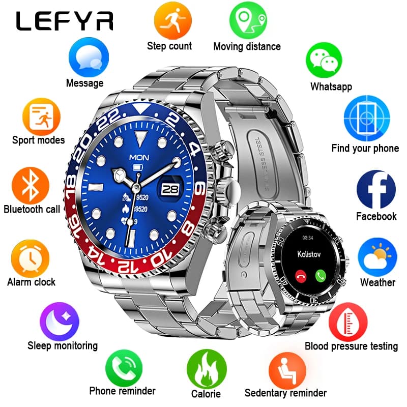 Smartwatch High-end Smart Watch Men's Watch LEFYR AW12 Fitness Bluetooth Voice Call Stainless Steel Connected Touch Screen Full Circle