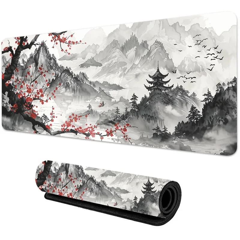 Tappetino per mouse Sakura Scenery Ink Tappetino da gioco in gomma antiscivolo Piccolo 25X29CM a grande 100x50CM Tappetino da scrivania Bordo con cucitura spessa per ufficio