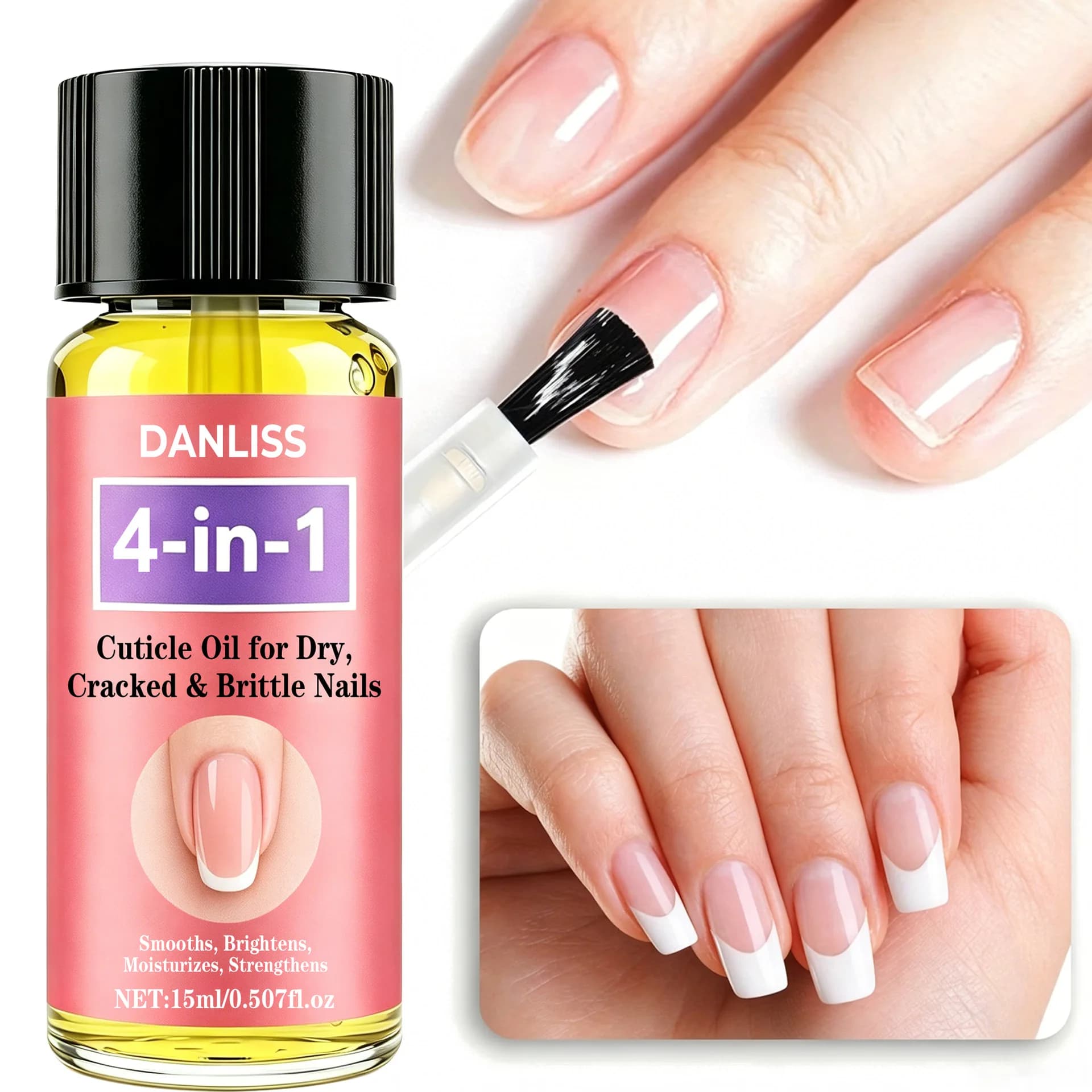 Cuticle Oil 4-in-1 for Dry, Cracked & Brittle Nails – Nourishing Formula with Keratin, Castor Oil & Biotin, Smooths.