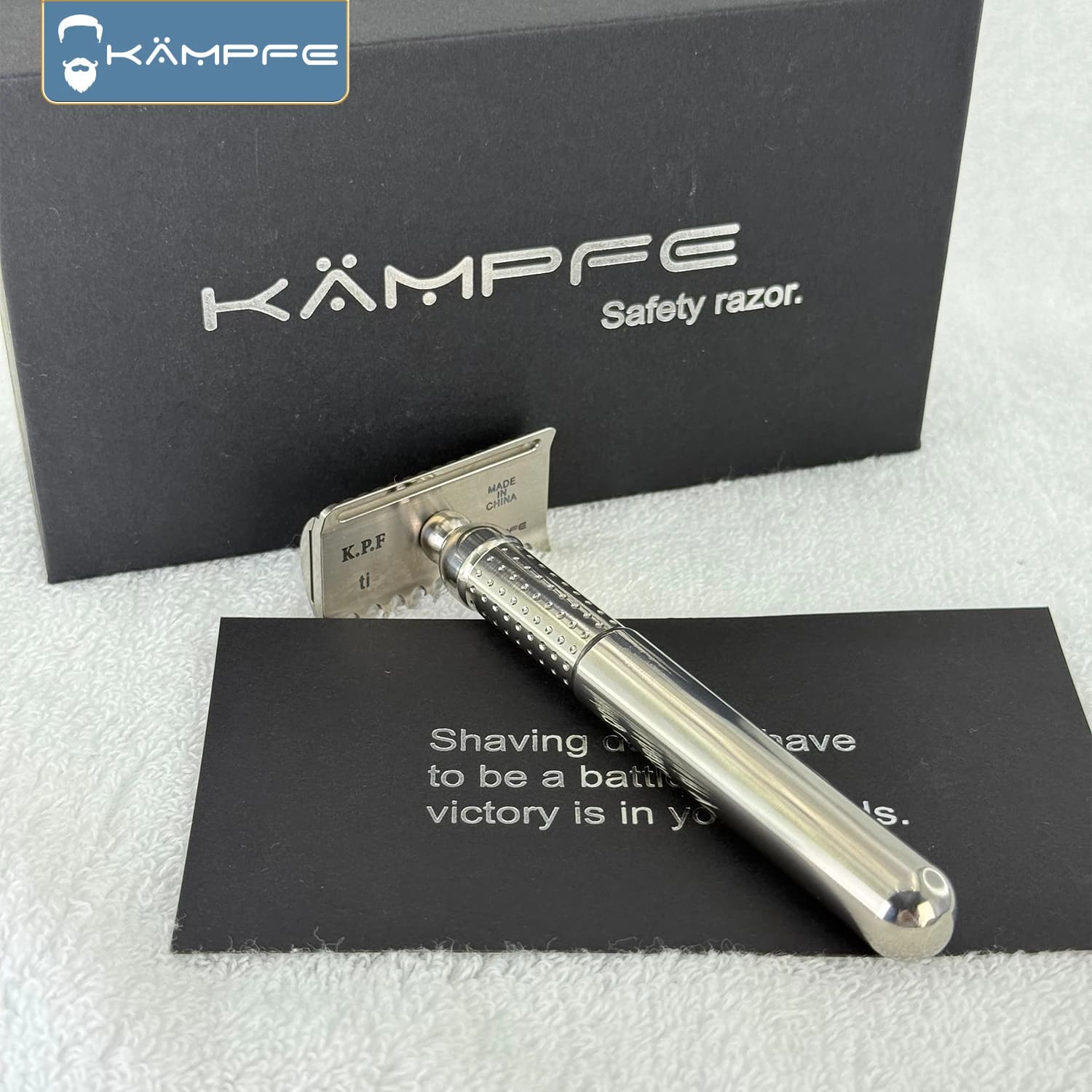 Safety shaver KAMPFE Double-Comb in reusable titanium with open and closed comb system | Classic set for men's wet shaving