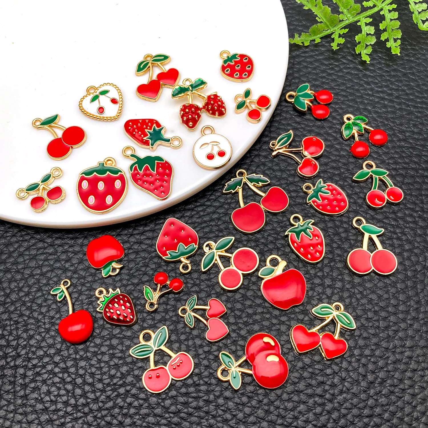 30pcs drip fruit strawberry apple cherry series charms pendant, used for accessories necklace earrings DIY making accessory