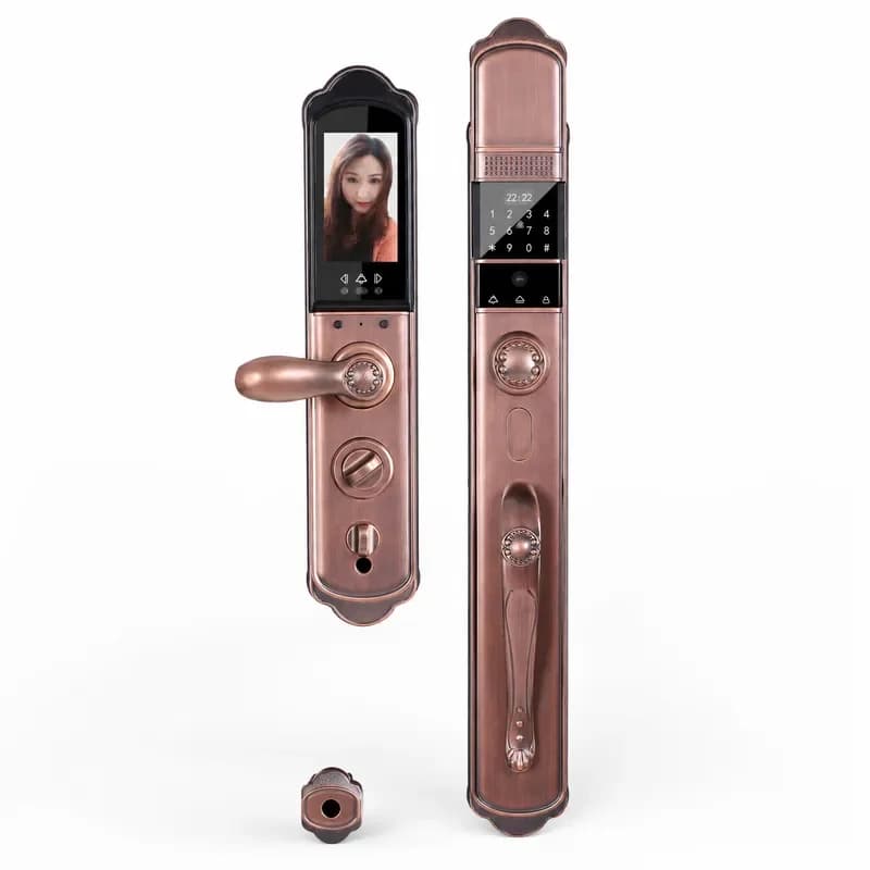Tuya Smart Lock Household Door Fingerprint Villa Courtyard Red Bronze Face Password Visual Cat Eye