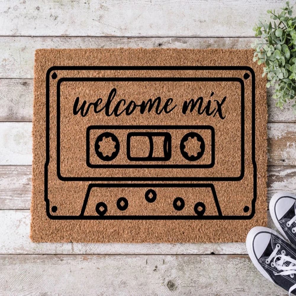 Retro Mixtape Cassette Doormat Funny Music Lover Welcome Mat Outdoor Entryway Personalized Rug Gift For Music Studio Decor