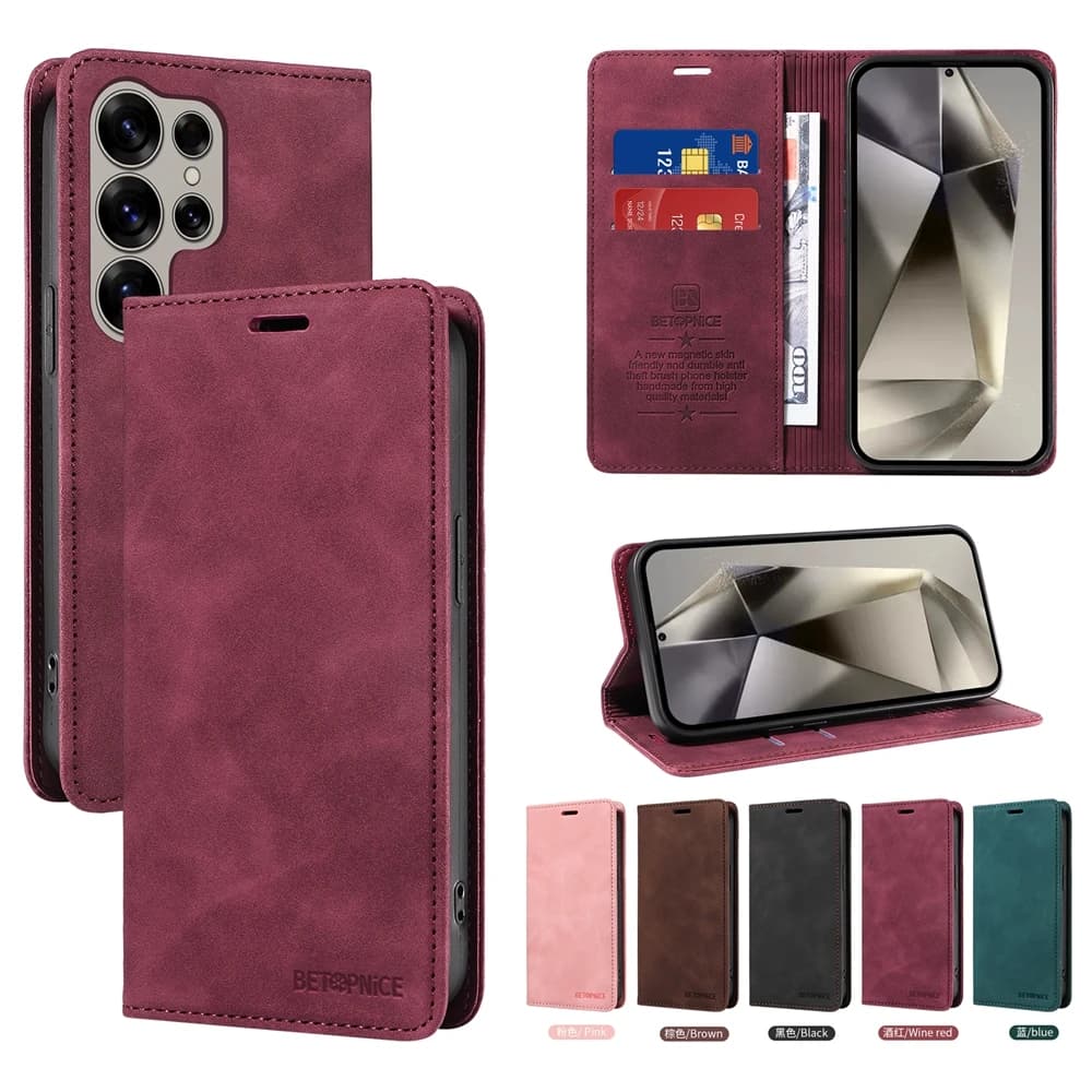 Custodia a portafoglio in pelle con chiusura magnetica RFID per Samsung S26 S25 S24 S23 S22 S21 S20 FE Pro Plus Ultra Edge | Custodia premium