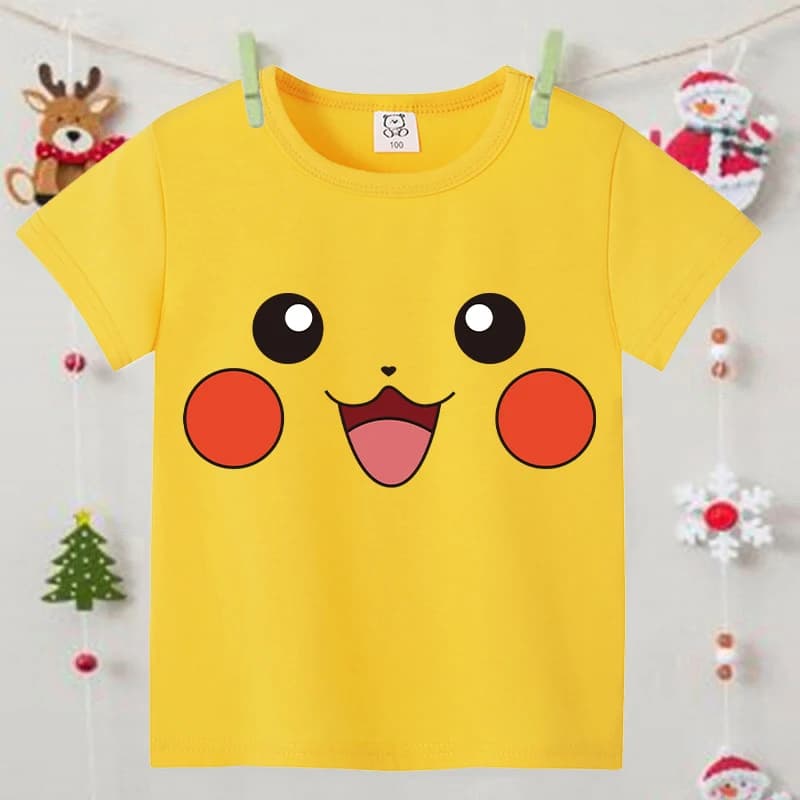 Maglietta gialla a maniche corte per bambini e bambine con stampa di Pikachu, t-shirt sportiva estiva alla moda per bambini.
