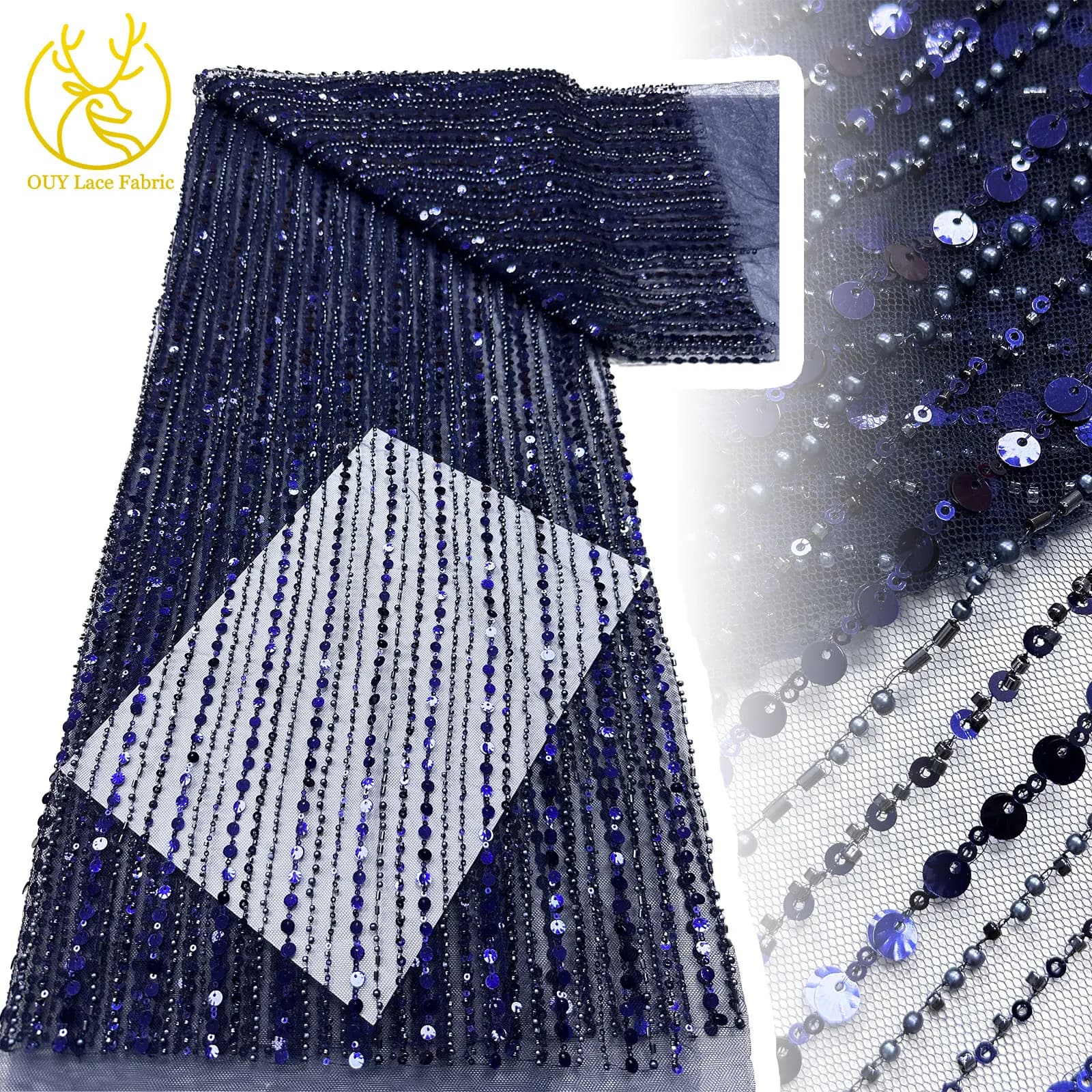 Tessuto in pizzo di lusso africano con perline e rete, tessuto in tulle con paillettes nigeriane francesi 2026 per abiti da sposa e cucito femminile