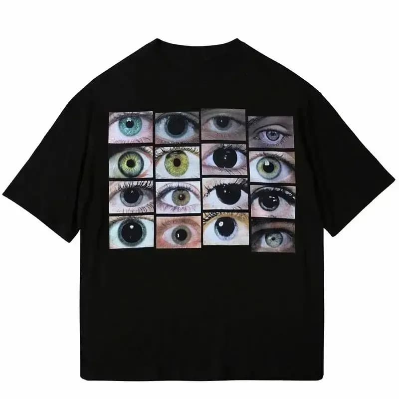 T-shirt con Stampa Occhi Stile Harajuku Y2K, Abbigliamento Hip Hop Street, T-shirt Casual Larga in Cotone, Top Gotico alla Moda Unisex