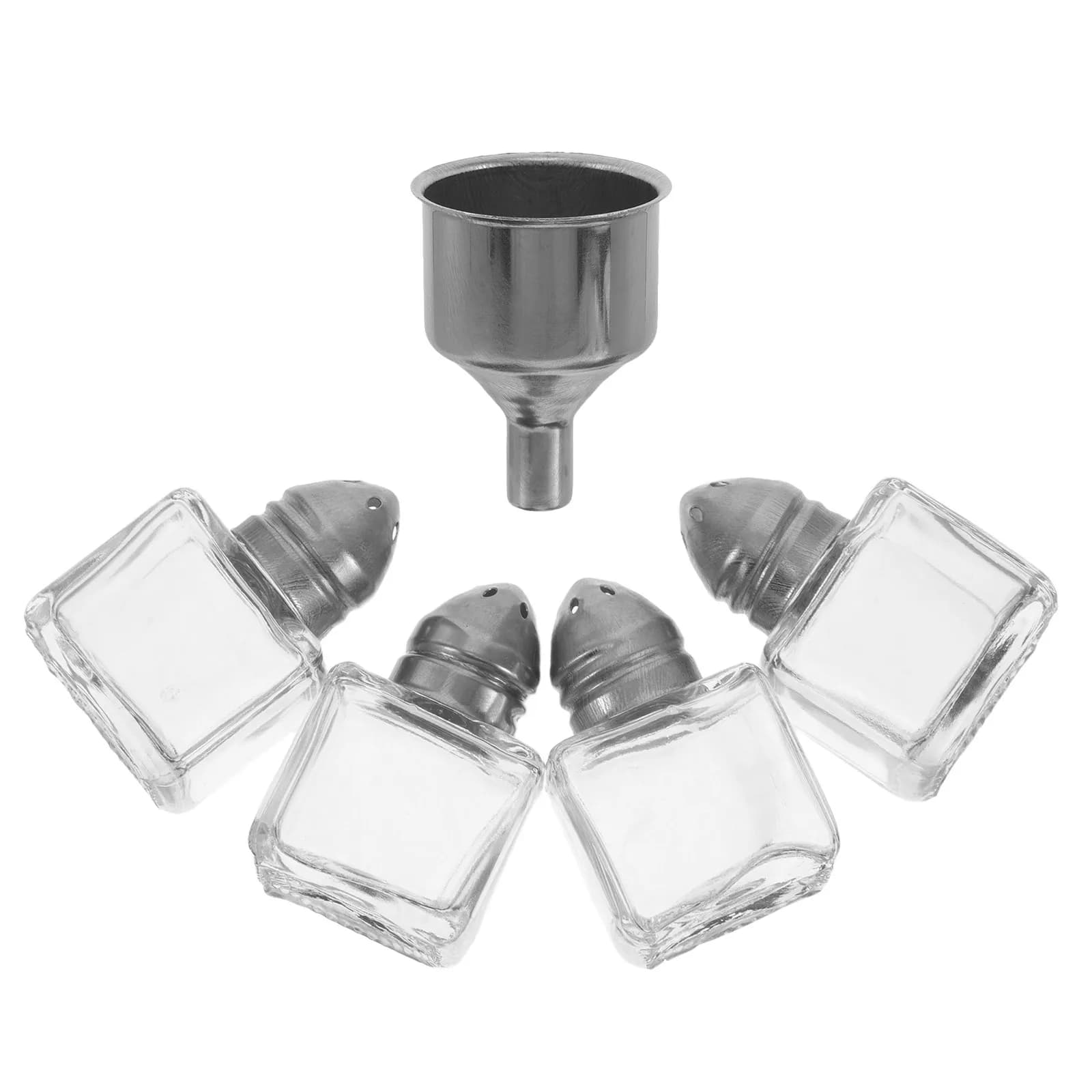 4Pcs 15Ml Mini Portable Spice Shaker Set Funnel Refill Leakproof Glass Stainless Steel Salt Pepper Shakers for Travel Camping