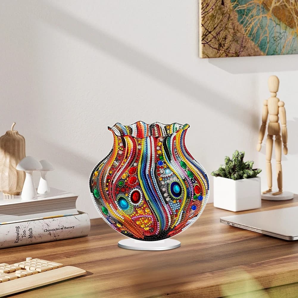 Vaso con stampa piatta 2D Pittura diamante fai da te Kit di ornamenti da tavolo Kit di arte diamante desktop Decorazioni da tavolo con arte diamante 5D fai da te
