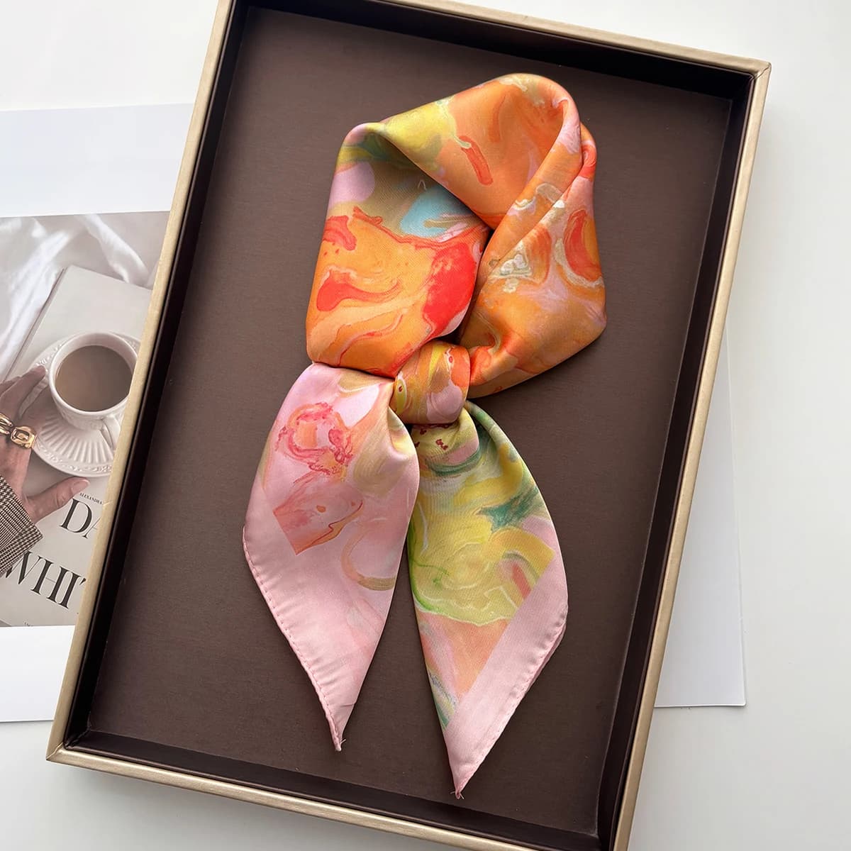 Square scarf with floral print for woman, synthetic silk scarves, bandane, luxury hijab, elegant scarf, beach shawls.