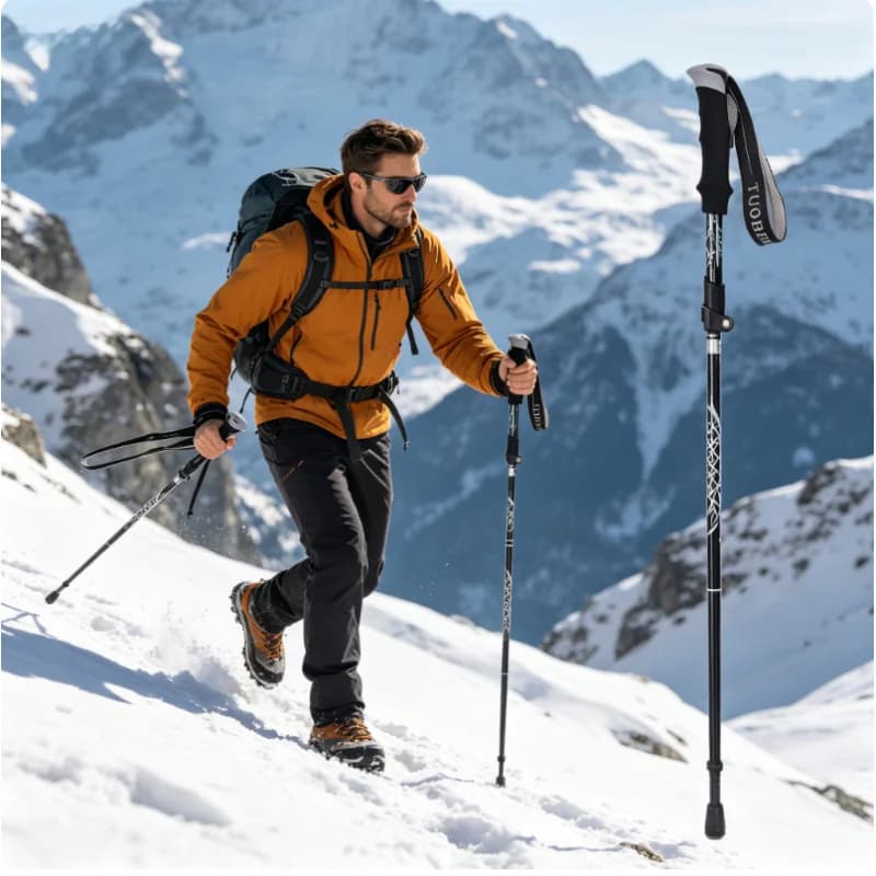 Ultralight Folding Trekking Pole Aluminum Alloy Anti-Shock Hiking Stick for Outdoor Climbing Snow Walking