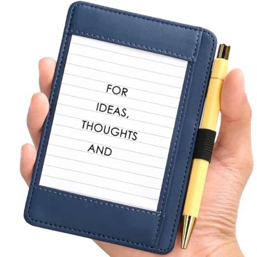 Porta Schede 3x5 in PU, Portatile, con 25 Fogli a Righe, Mini Blocco Note per Appunti e Scrittura