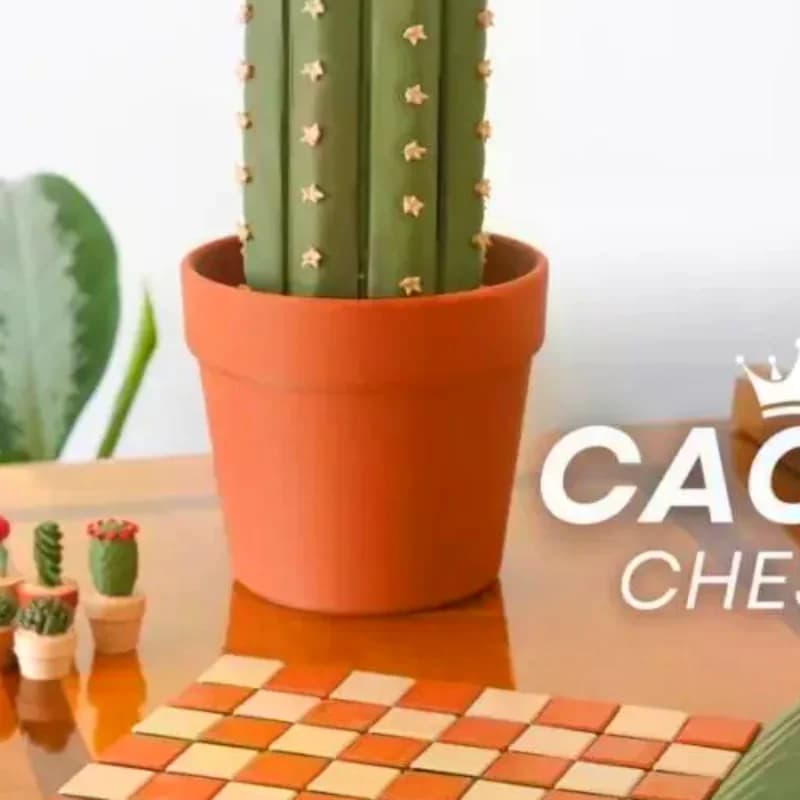 3D Printed Resin Cactus Roll Chessboard Set Desktop Ornament Foldable Decor Chess Toys Home Office Craft Printed Gifts