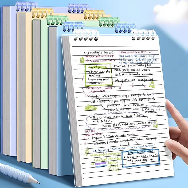 Quaderno Blu con Rilegatura a Spirale in Plastica, Carta Liscia per Scrittura Fluida, per Scuola, Università, Ufficio, Ricaricabile e Resistente