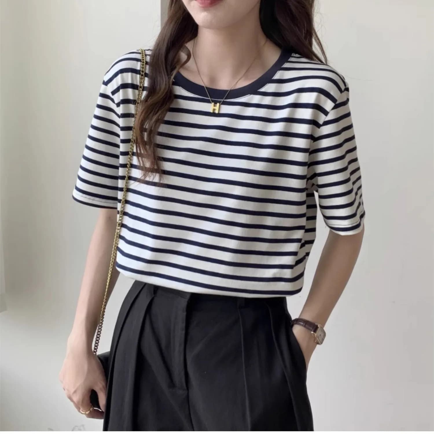 Vintage Striped T-shirt Women Retro Y2K Korean Fashion Tops Tees Shirts Kpop Loose Summer Gothic Cheap Clothes Woman Tshirts