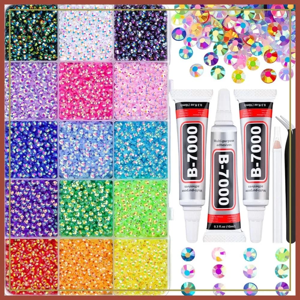 18000 Pezzi di Strass in Resina, Gemme Multicolore da 3mm con 3 Pezzi di Colla B7000 per Artigianato, Scarpe e Nail Art