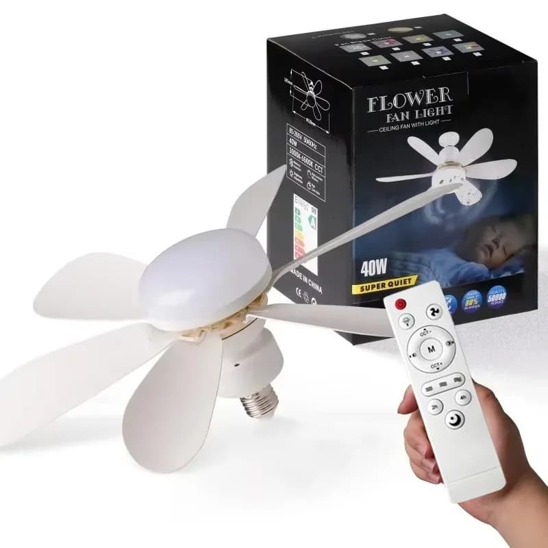 LED Ceiling Fan Light E27 with Remote Control Dimming 3-speed Adjustable Wind Speed Suitable for Living Room Study Home Use