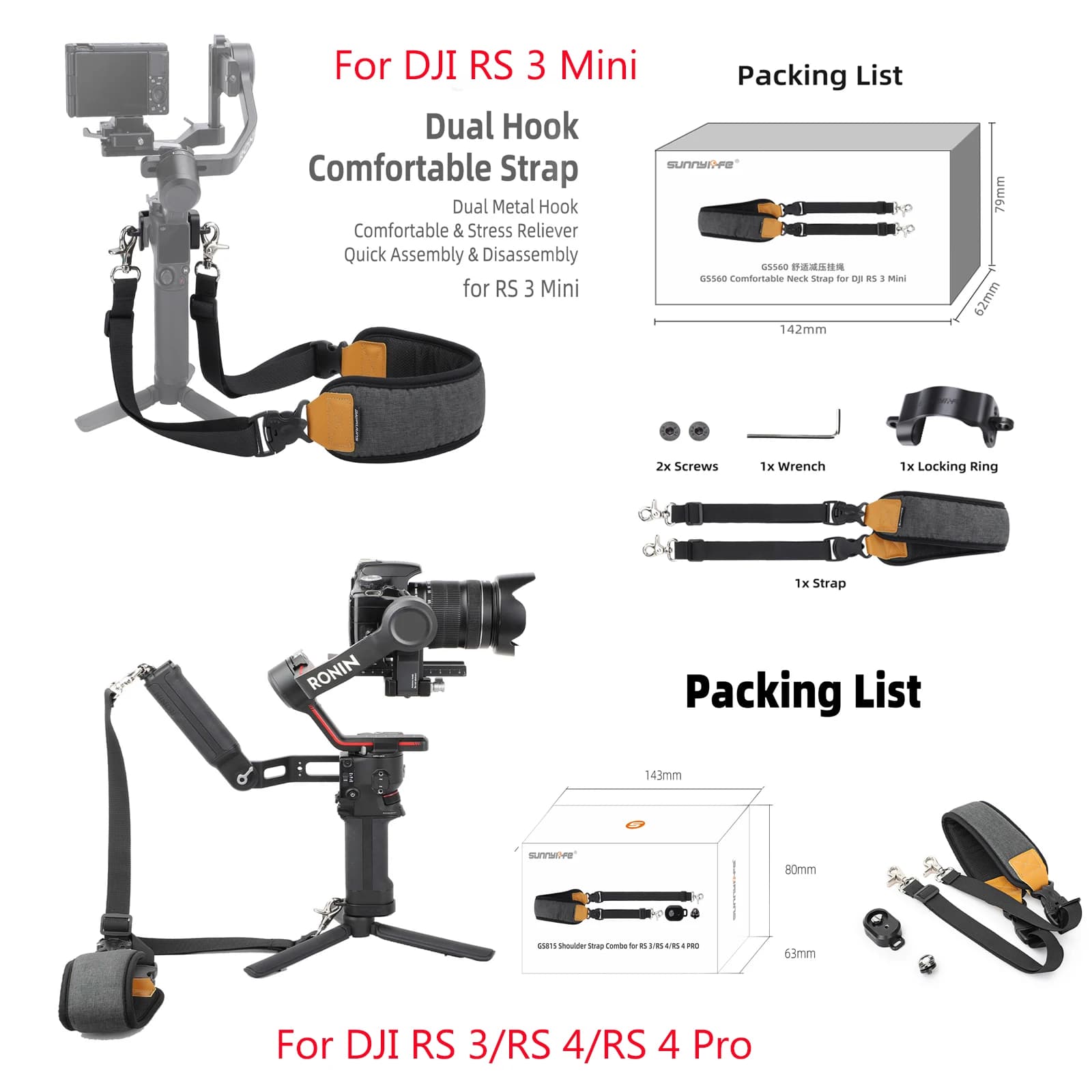 Sunnylife shoulder strap for DJI RS 3/RS 4/RS 4 Pro/RS 3 Mini Decompression shoulder strap Gimbal Stabilizer Accessories