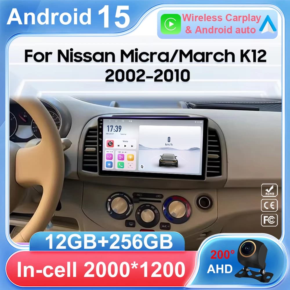 Android 15 Per Nissan March Micra K12 2002 -2010 Autoradio Stereo Multimediale WIFI Wireless Carplay Android Auto di Navigazione 4G BT
