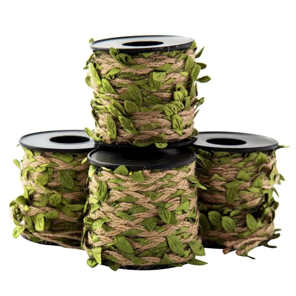 10 m/rotolo di nastro di tela da imballaggio con foglie verdi di vite artificiale corda di spago di iuta naturale per decorazioni domestiche decorazioni per feste di nozze