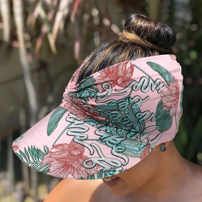 Summer New Ladies Printed Empty Top Sun Hat UV Protection Large Brim Face Visor Hat Outdoor Beach Swimming Sun Cap
