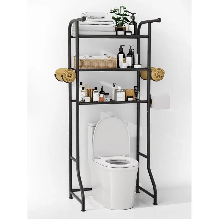 Scaffale portaoggetti da posizionare sopra il WC, organizer e contenitore per il bagno, salvaspazio in metallo con 2 barre e 1 porta carta igienica