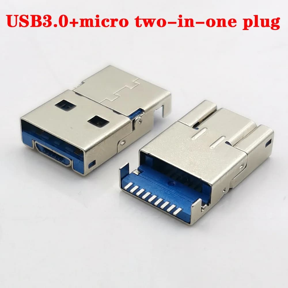 10pcs USB3.0 A Type + Micro Male Two-in-one Plug Connector 9 Pin SMT SMD USB 3.0 Jack Charging Socket DIY Soldering
