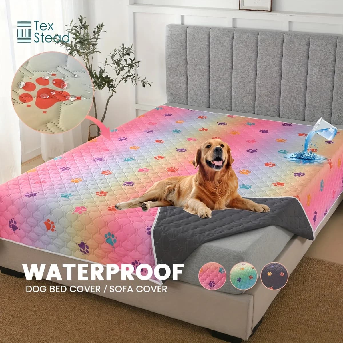 Anti-Lost Dog Bed Cover Reversible Changing Mat Reusable Camping Mat for Children / Pets, Washable Cover with Dog Paw Pattern