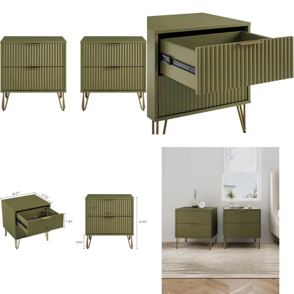 Comodino Dumbo ern 2.0 con 2 ripiani e base in metallo | Gambe Dorate Sfaccettate | Design a Costine di Vitello | Montaggio senza attrezzi per camera da letto o ripostiglio