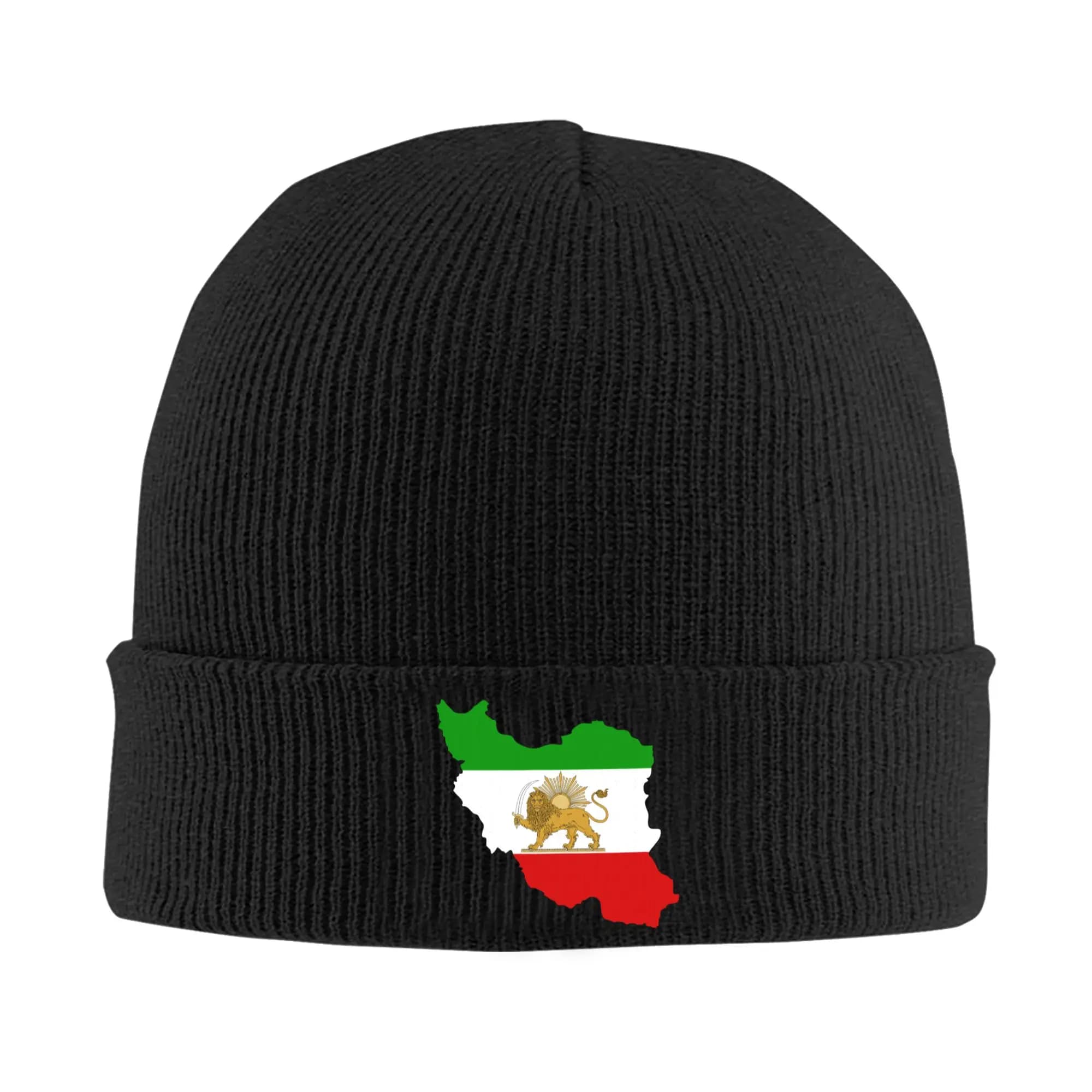 Beret with flag and map of Iran, unisex, warm for winter, knitted hat, cap with lion and sun, for man and woman