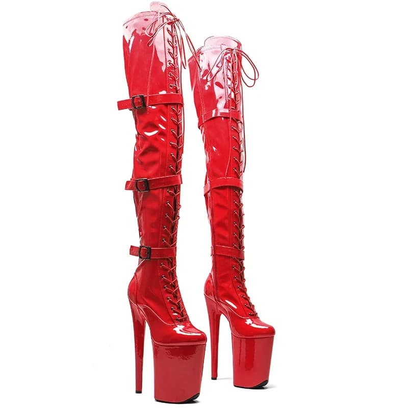 Leecabe 23CM/9inches Shiny PU Patent upper Sexy boots Fashion trend stripper heel High Heels Platform Pole Dance shoes