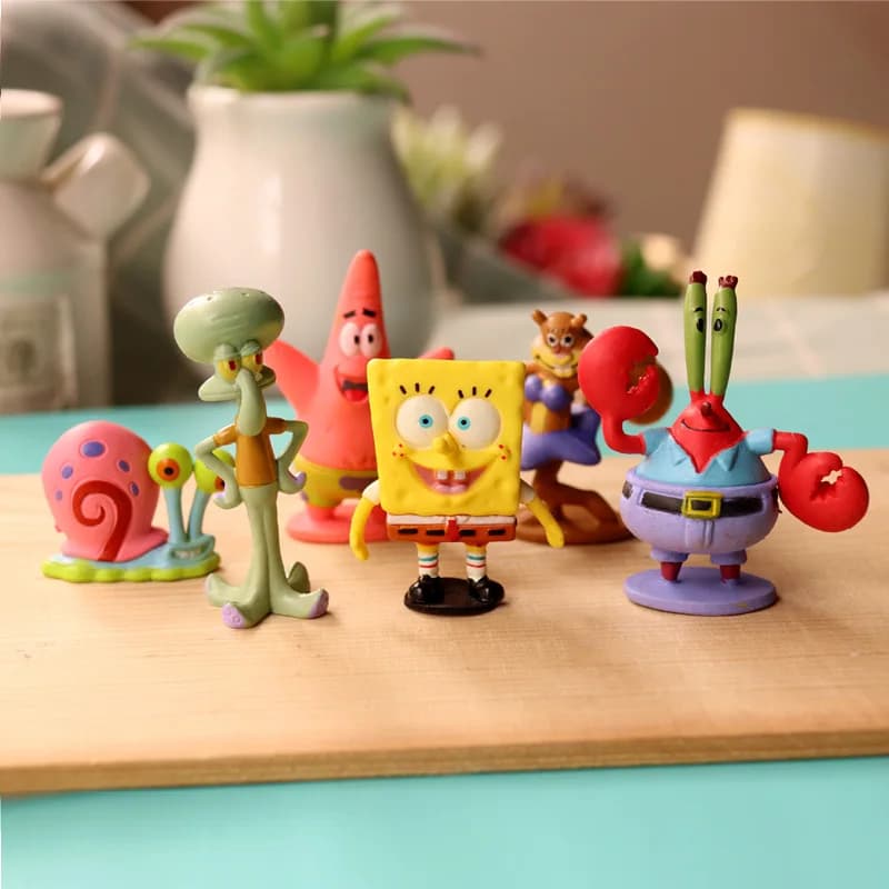 SpongeBob Cute Anime Toys 6PCS Dolls Children Action Figure Kawaii Gifts for Girls Model Desktop Cake Decoration Small Ornament